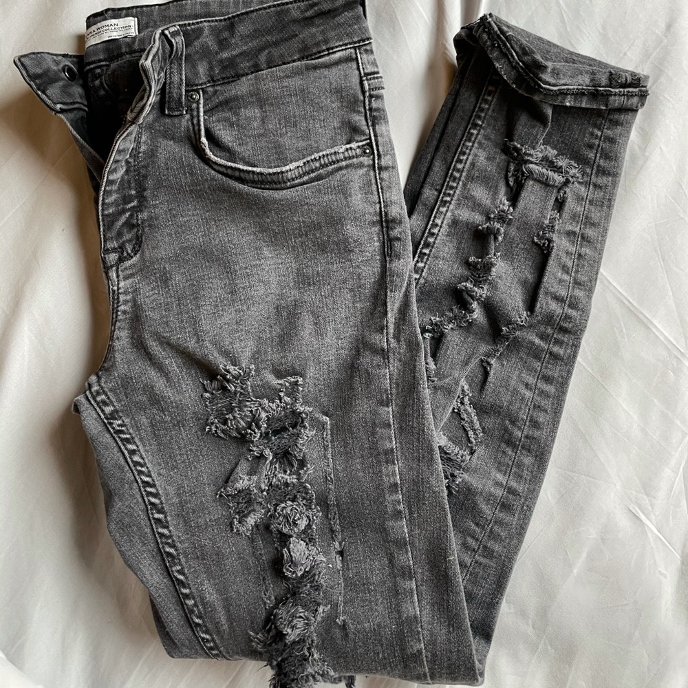 Zara Black Distressed Denim Jeans